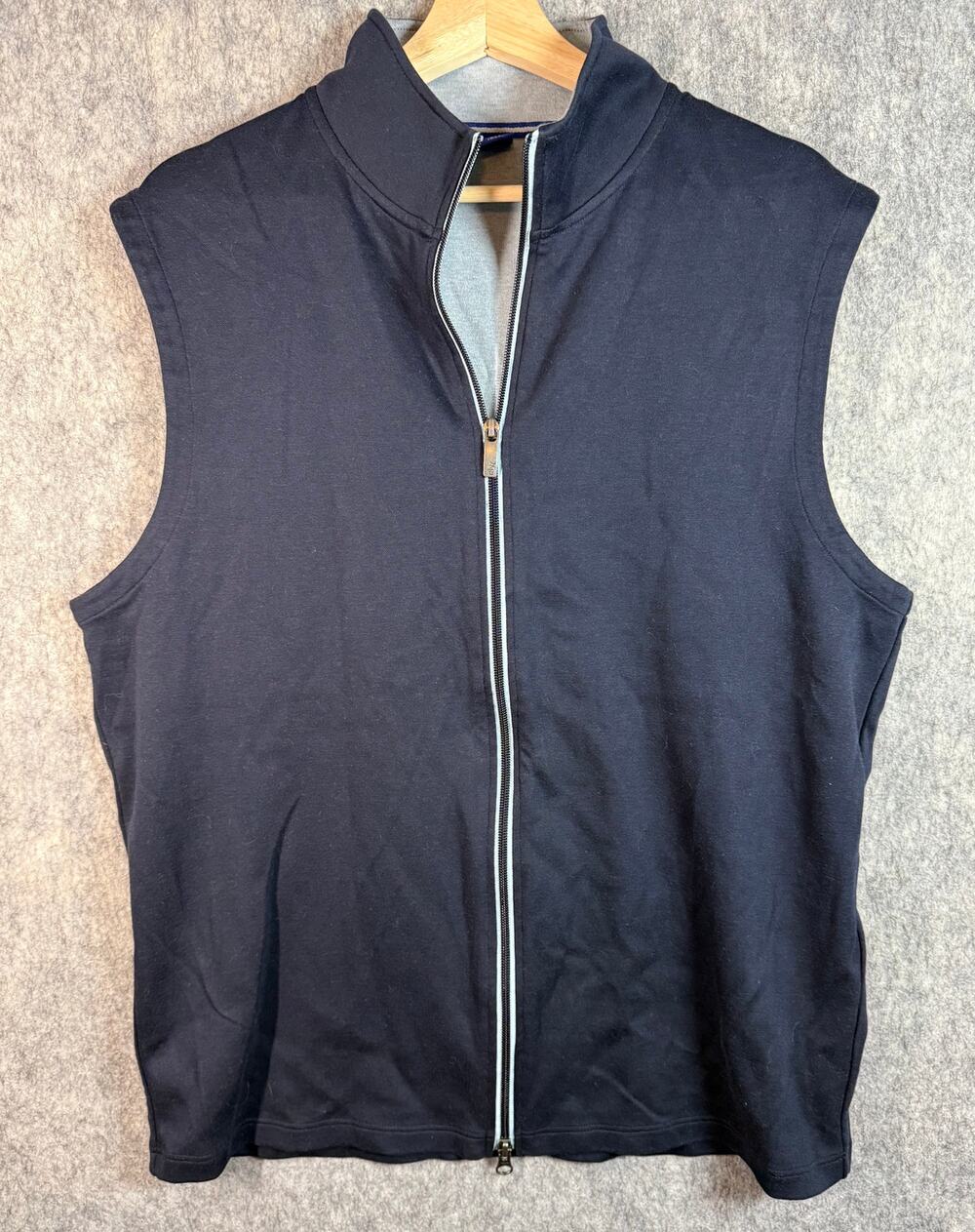 FootJoy 1857 Mens Full Zip Vest Large Navy Blue Golf Cotton Blend Comfy